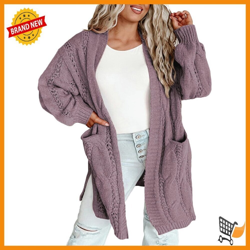 Plus Size Open Front Cardigan Lightweight Sweater with Pockets 1X-5X